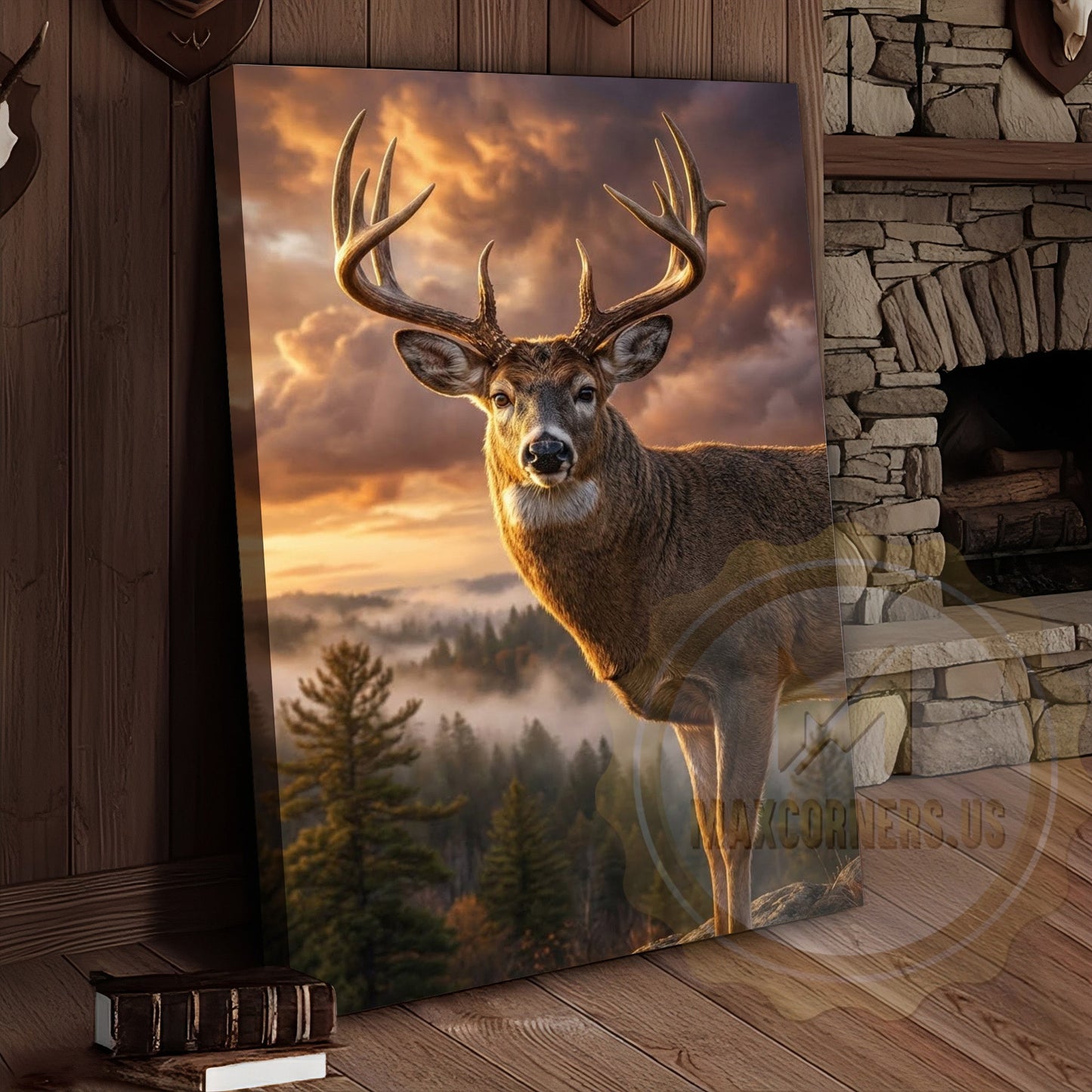 Deer Canvas Golden Hour Misty Mountain View Canvas Wall Art