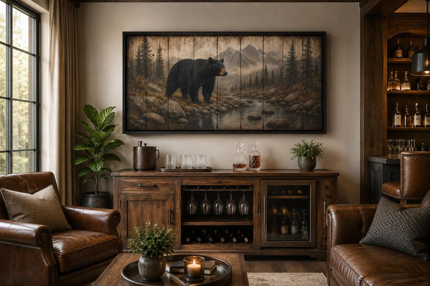 Black Bear Wall Art - Rustic Cabin Decor Canvas Print for Mountain Lodge