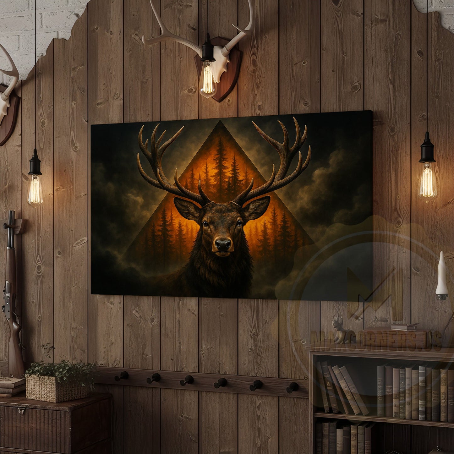 Deer with Forest Triangle Background Wrapped Canvas