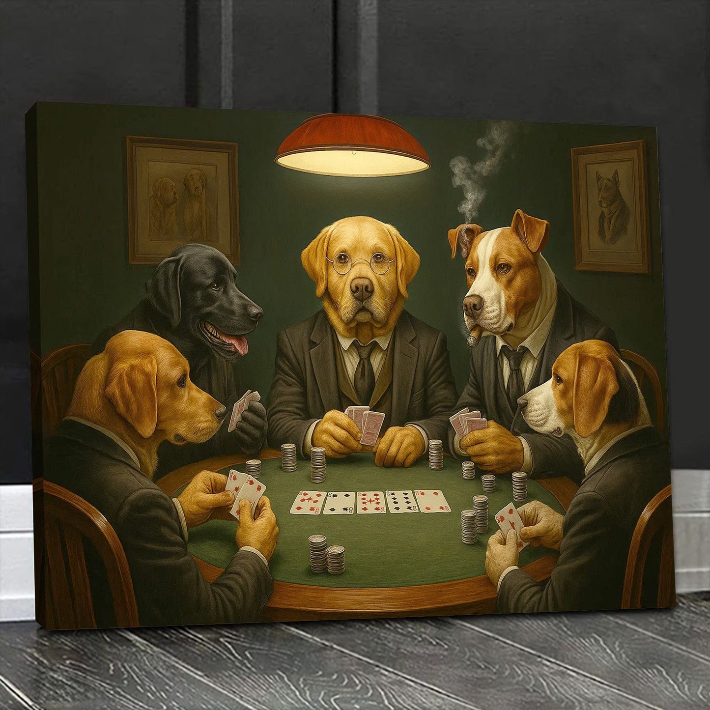 Dogs Playing Poker Canvas Wall Art, Suited Dogs Card Game Poster, Funny Game Room & Man Cave Decor