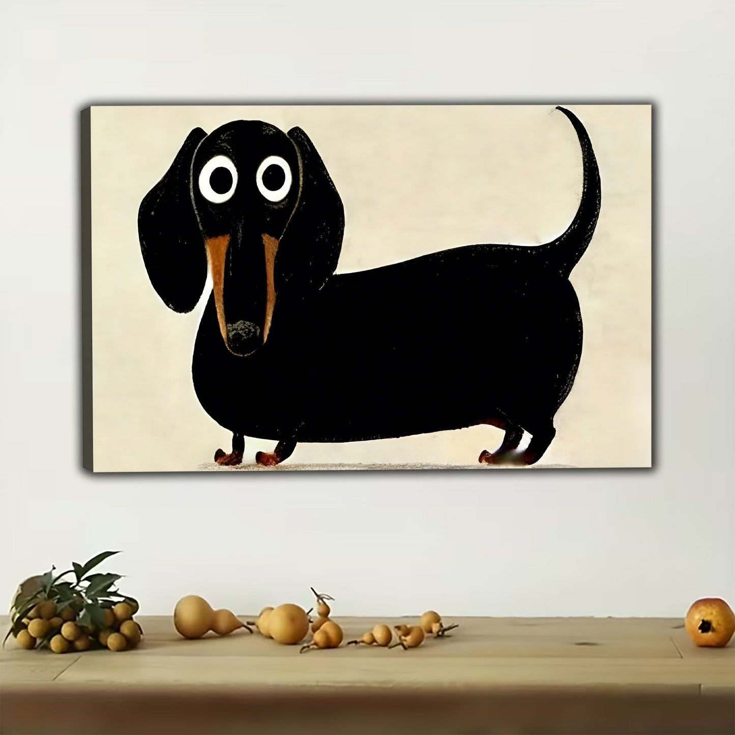 Whimsical Black Dachshund Cartoon Canvas - Quirky Wiener Dog Wall Decor