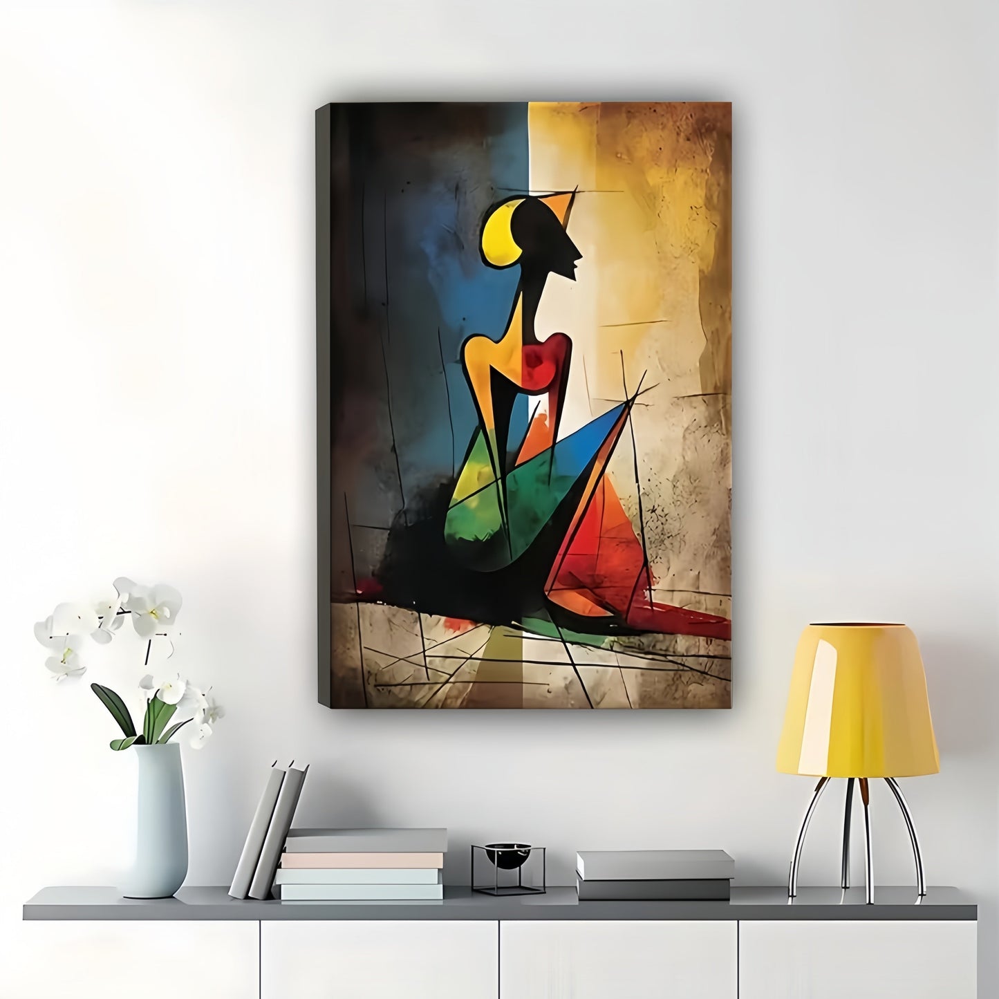 The Abstract Geometric Figure – Modern Artistic Wall Art on Natural Wood Canvas