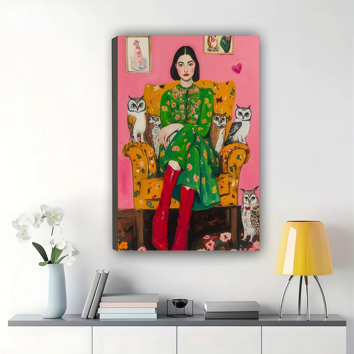 The Bohemian Cat Lady – Vibrant Retro Wall Art on Natural Wood Canvas