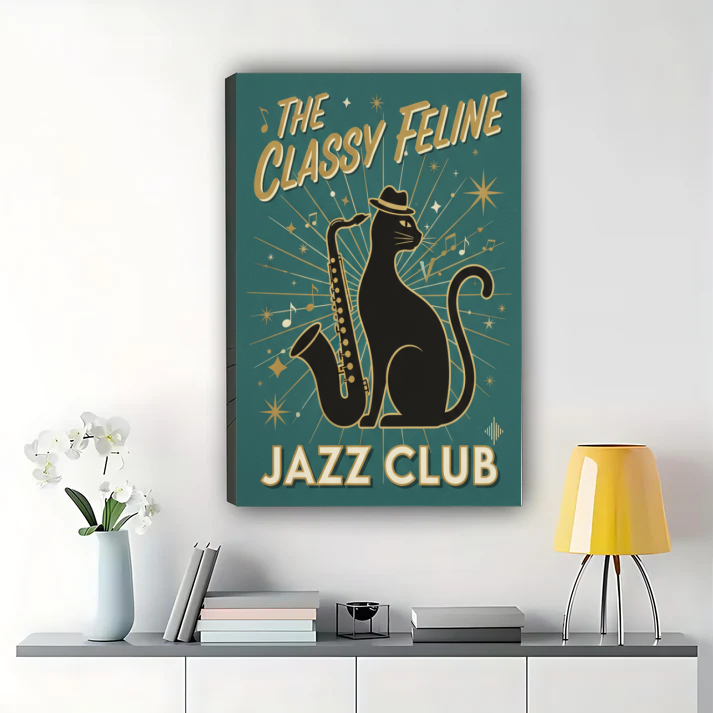 Retro Tiki Bar Cat Art - Vintage Tropical Wall Decor Print Canvas Wall Art