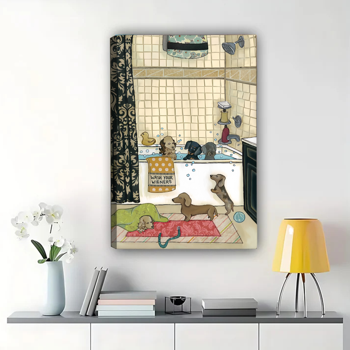 Dachshunds Bathroom Wall Art - Funny Wash Your Wieners Print