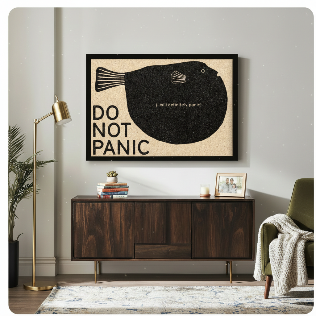 Do Not Panic Funny Puffer Fish Wall Art Print