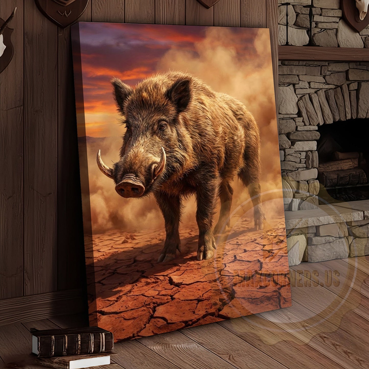 Wild Boar Canvas Desert Sunset Dramatic Scene Canvas Wall Art