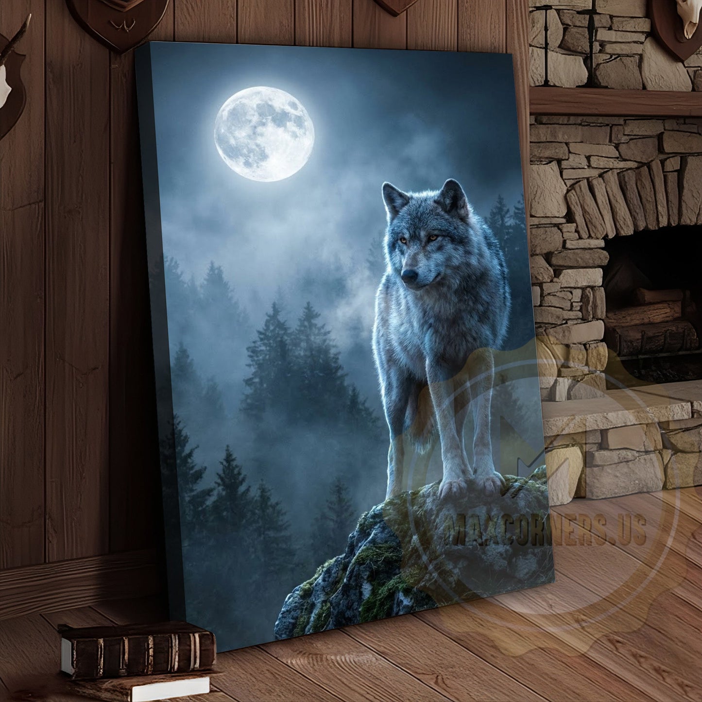 Wolf Canvas Full Moon Night Mystical Scene Canvas Wall Art