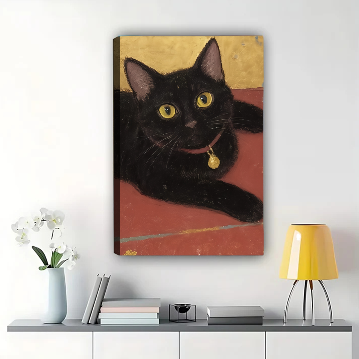 Black Cat with Golden Eyes Wall Art - Charming Portrait Print