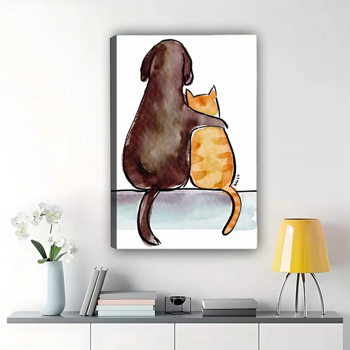 Dog and Cat Friends Wall Art - Watercolor Friendship Print