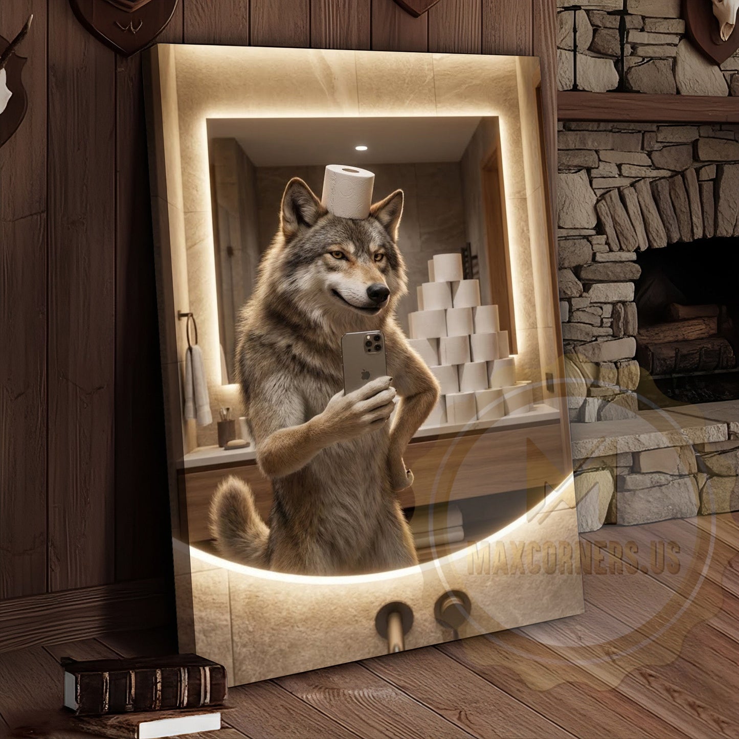 Wolf Canvas Modern Bathroom Mirror Selfie Humor Canvas Wall Art
