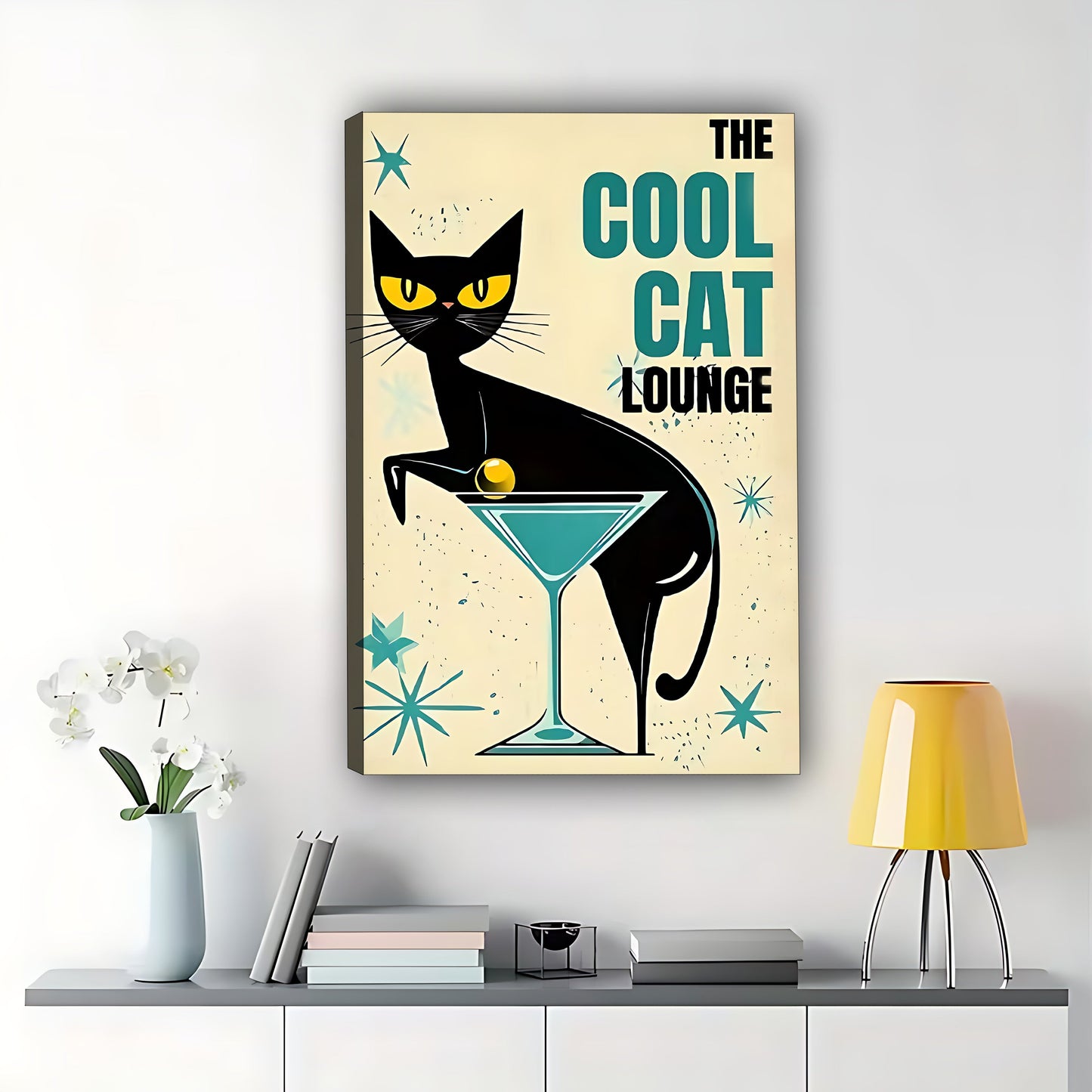 The Cool Cat Lounge Vintage- Poster Retro Cat Bar Wall Art