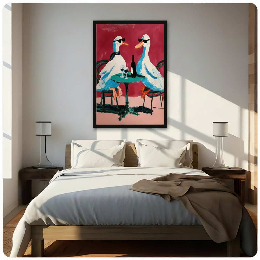 Two Cool Geese Wine Date Impasto Canvas Print