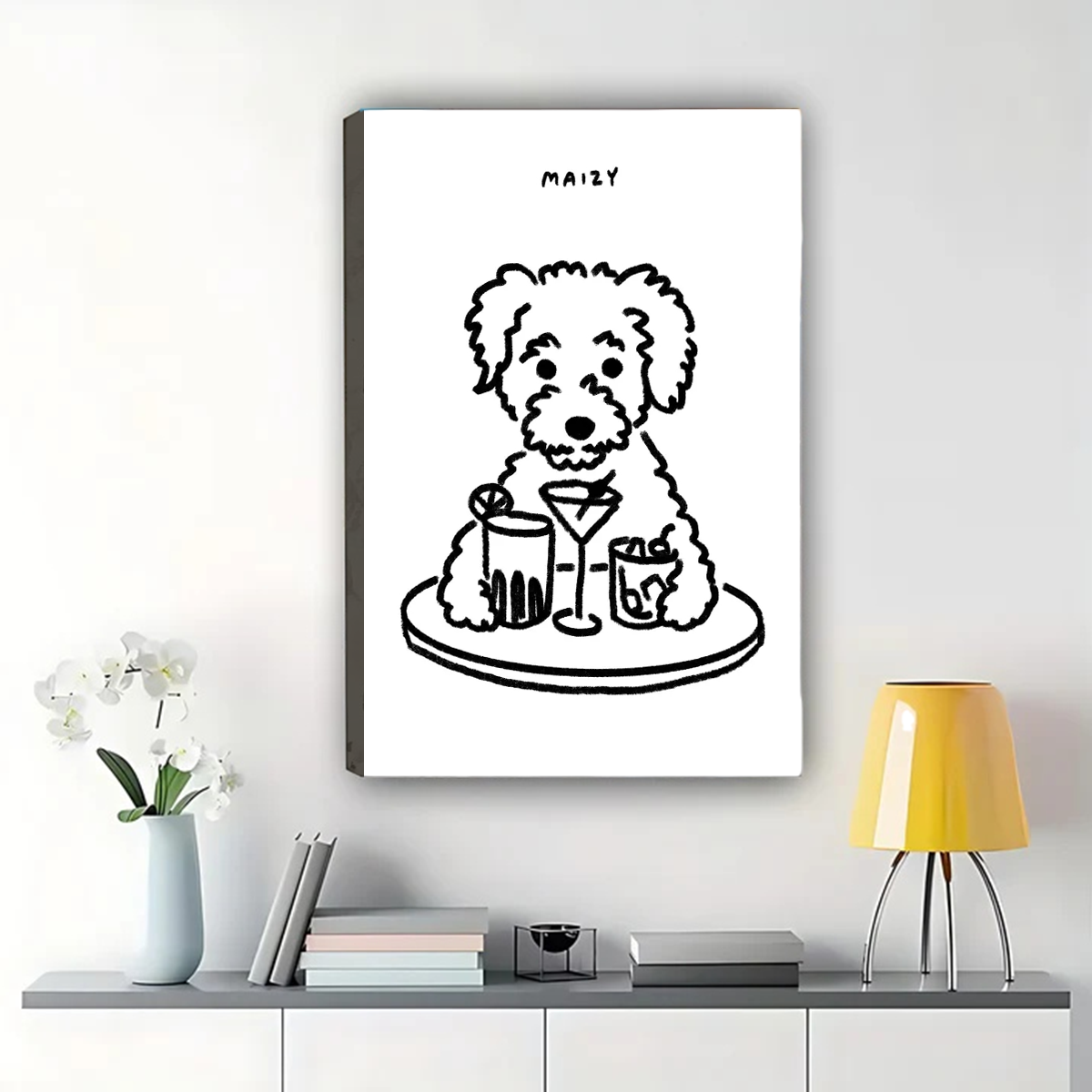 Maizy the Dog Art Print – Funny Cocktail Dog Poster Canvas Wall Art