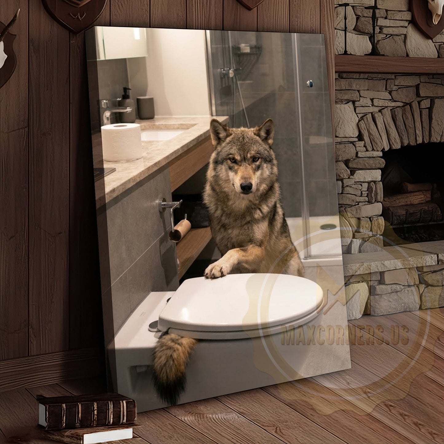 Wolf Canvas Contemporary Bathroom Minimalist Design Canvas Wall Art