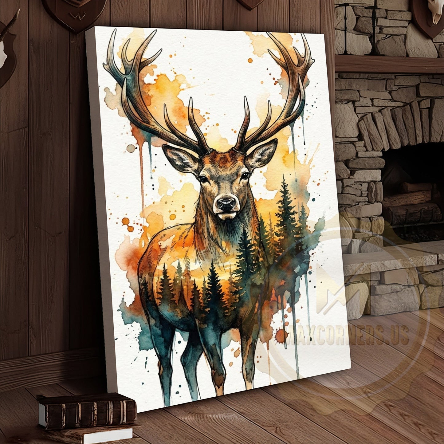 Bohemian Deer Canvas Wall Art - Warm Tone Watercolor Wildlife