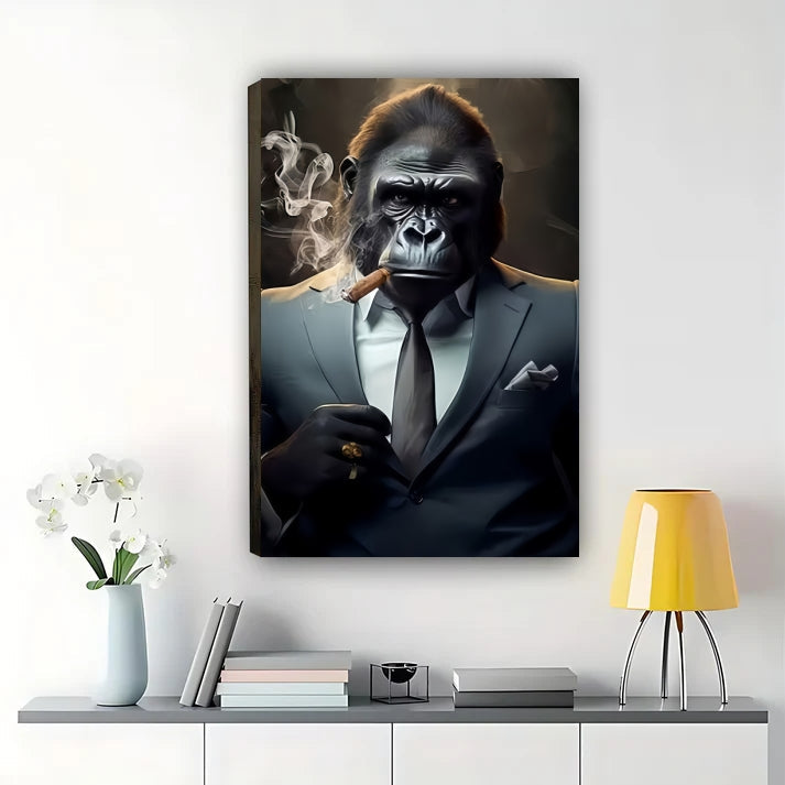 Gorilla in Suit Smoking Cigar – Boss Wall Art Framed Print