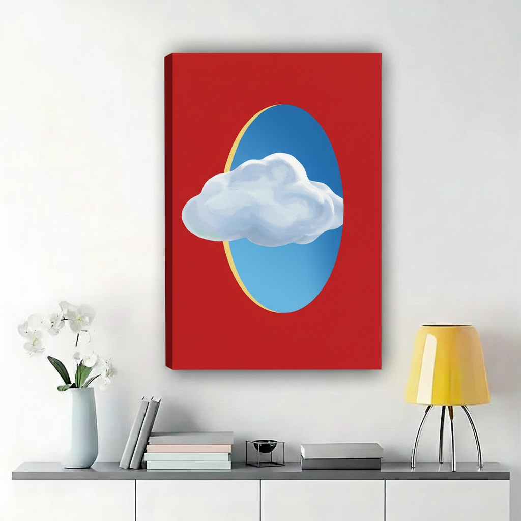 Modern Cloud Art Print – Bold Red Blue Abstract Canvas Wall Decor