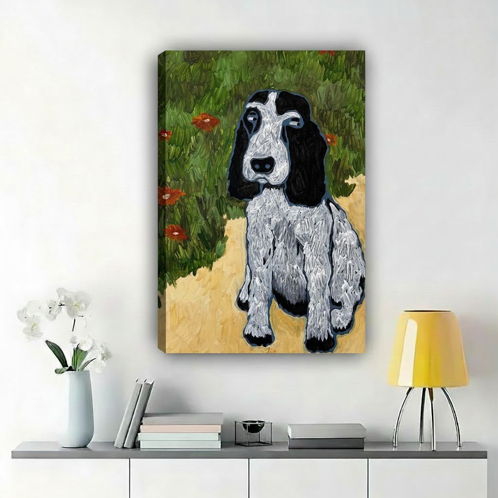 English Cocker Spaniel Art Print – Vintage Garden Dog Canvas Wall Decor