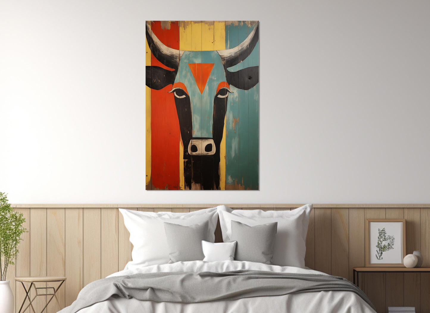 Abstract Cow Canvas Art – Egyptian Style Wall Decor | Framed & Ready to Hang