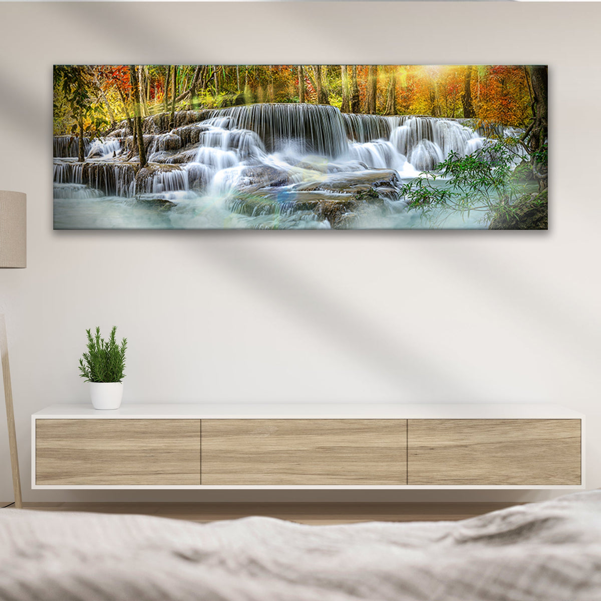 Waterfall In Forest River Canvas Wall Art