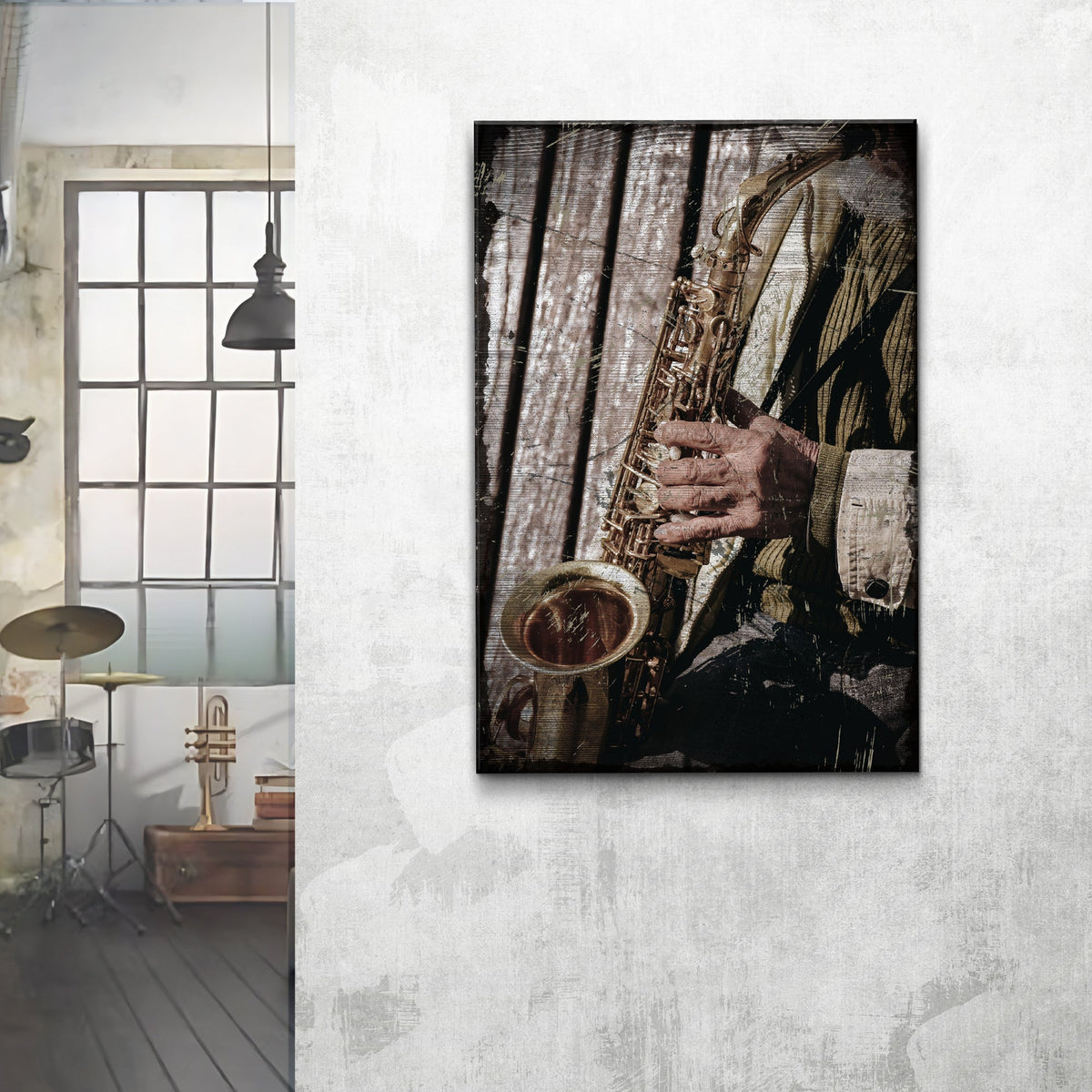 Music Genres Jazz Rustic Canvas Wall Art