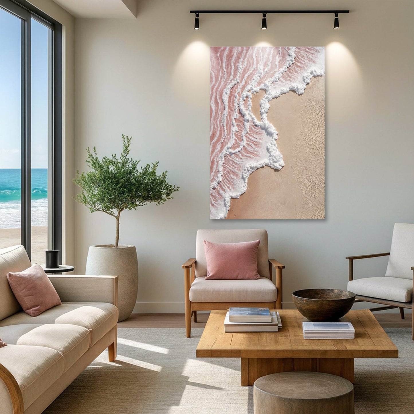 Abstract Pink Blushing Waves Wall Art