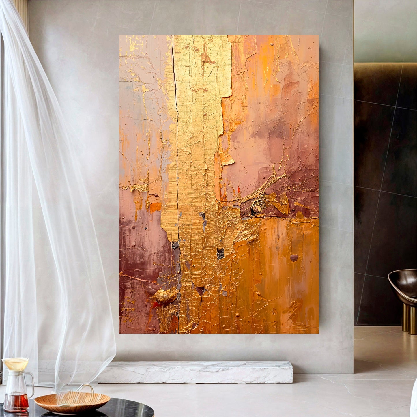 Golden Cascade Abstract Wall Art