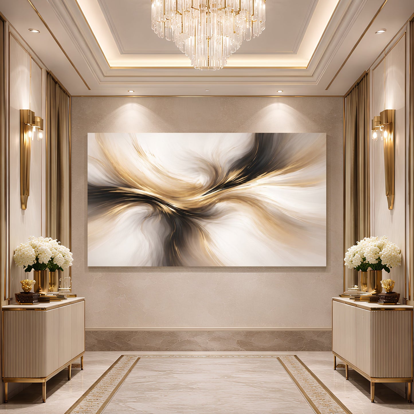 Golden Flow Abstract Wall Art