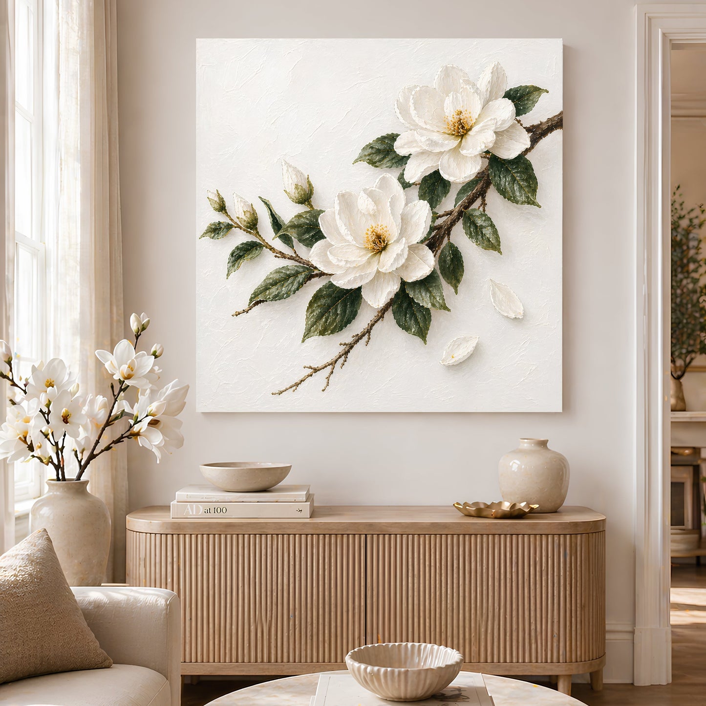 Magnolia Branch — Single Branch On Warm Cream