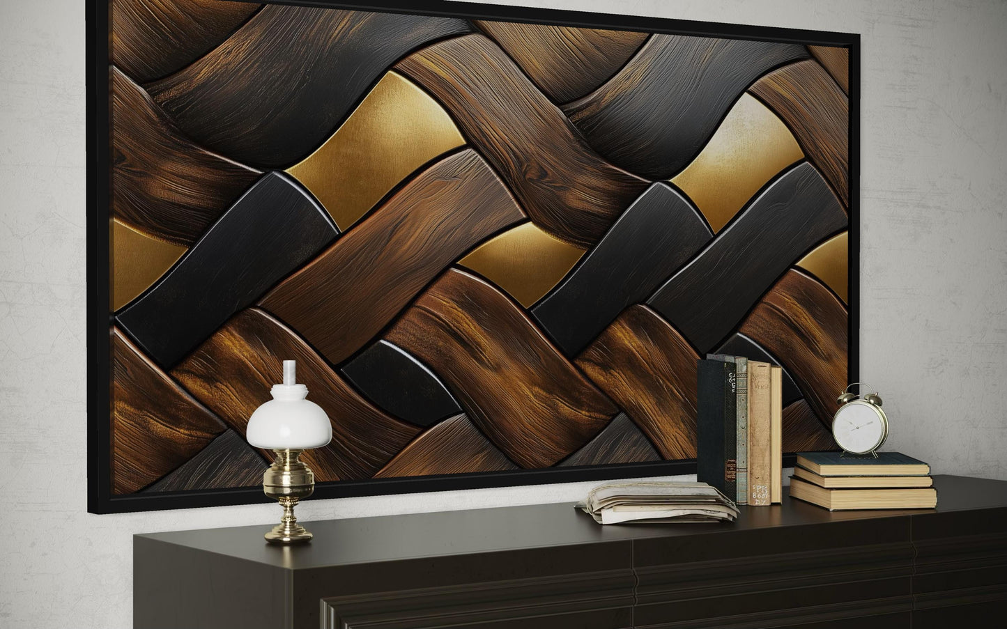 Abstract Wood Wall Art – Modern Geometric Painting on Horizontal Wooden Canvas Print