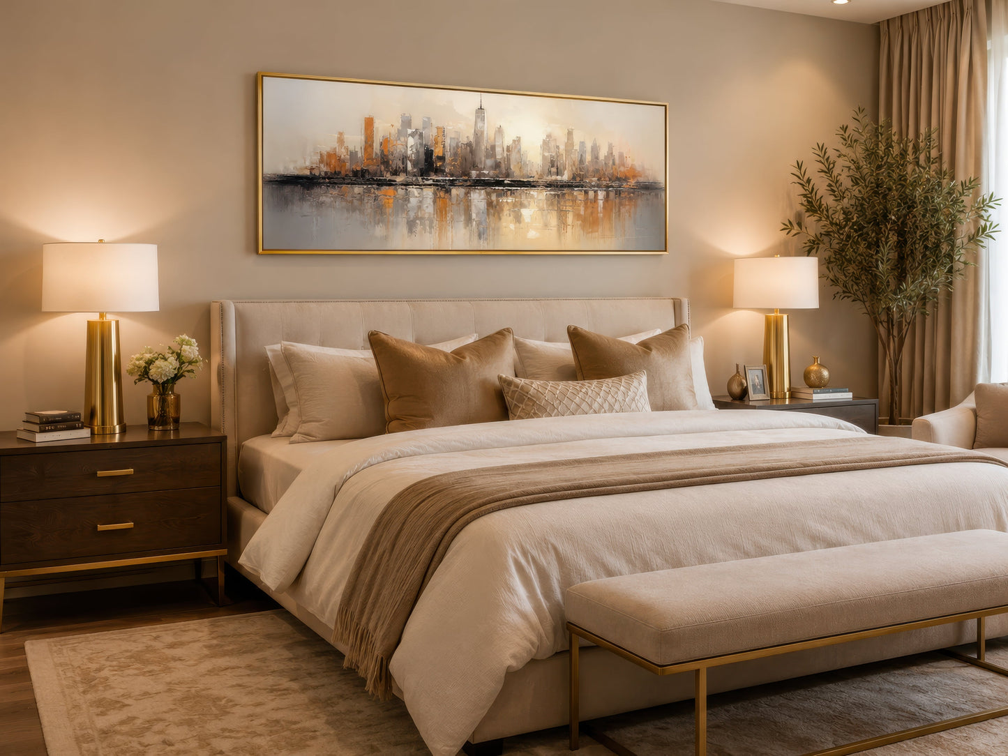 Gold And Silver Abstract New York City Skyline Horizontal Wall Art