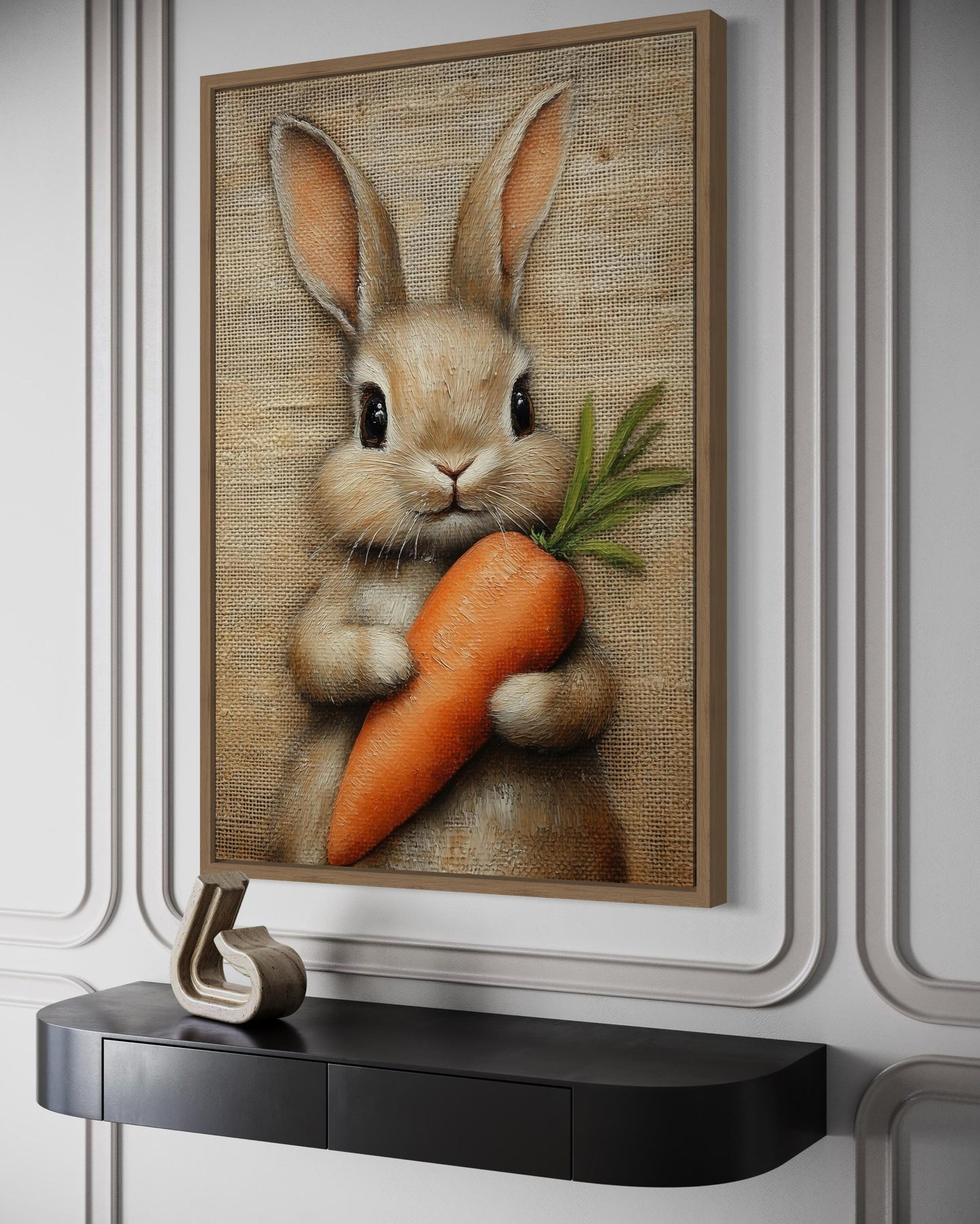 Adorable Bunny Holding Carrot Framed Canvas Wall Art