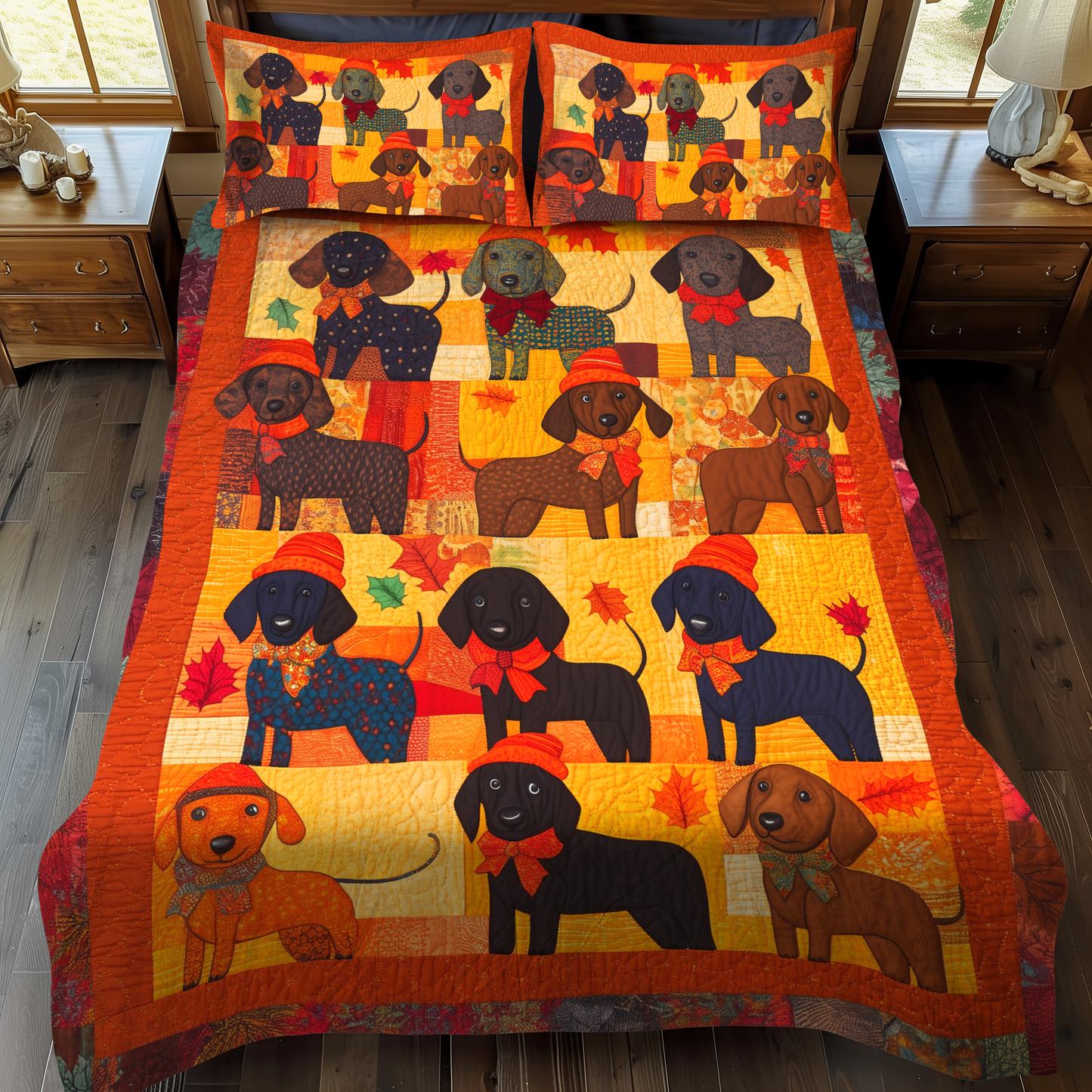 Affectionate Dachshunds 3-Piece Quilted Bedding Set - Single (59" x 70")
