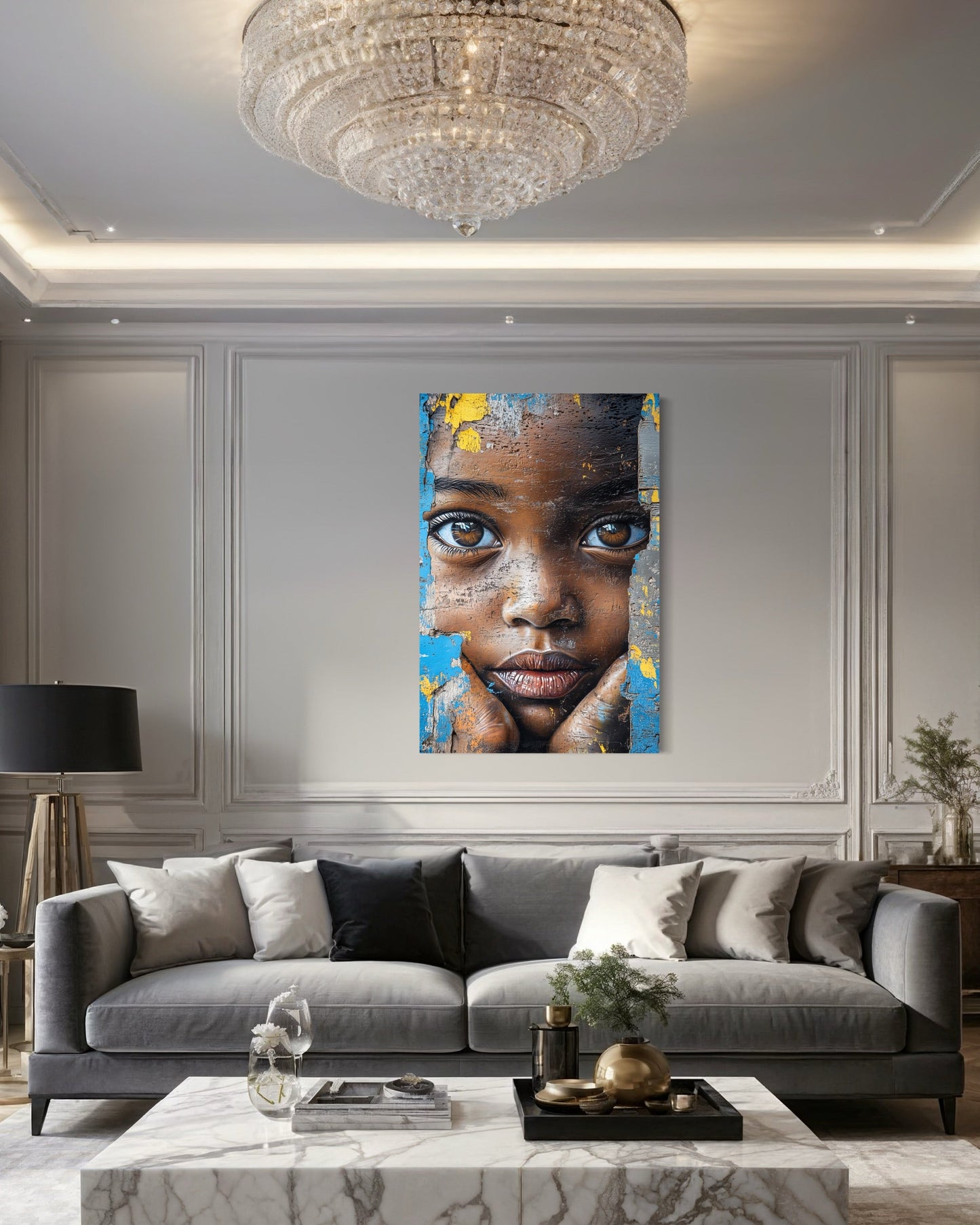 African Child Graffiti Painting Framed Canvas Wall Art