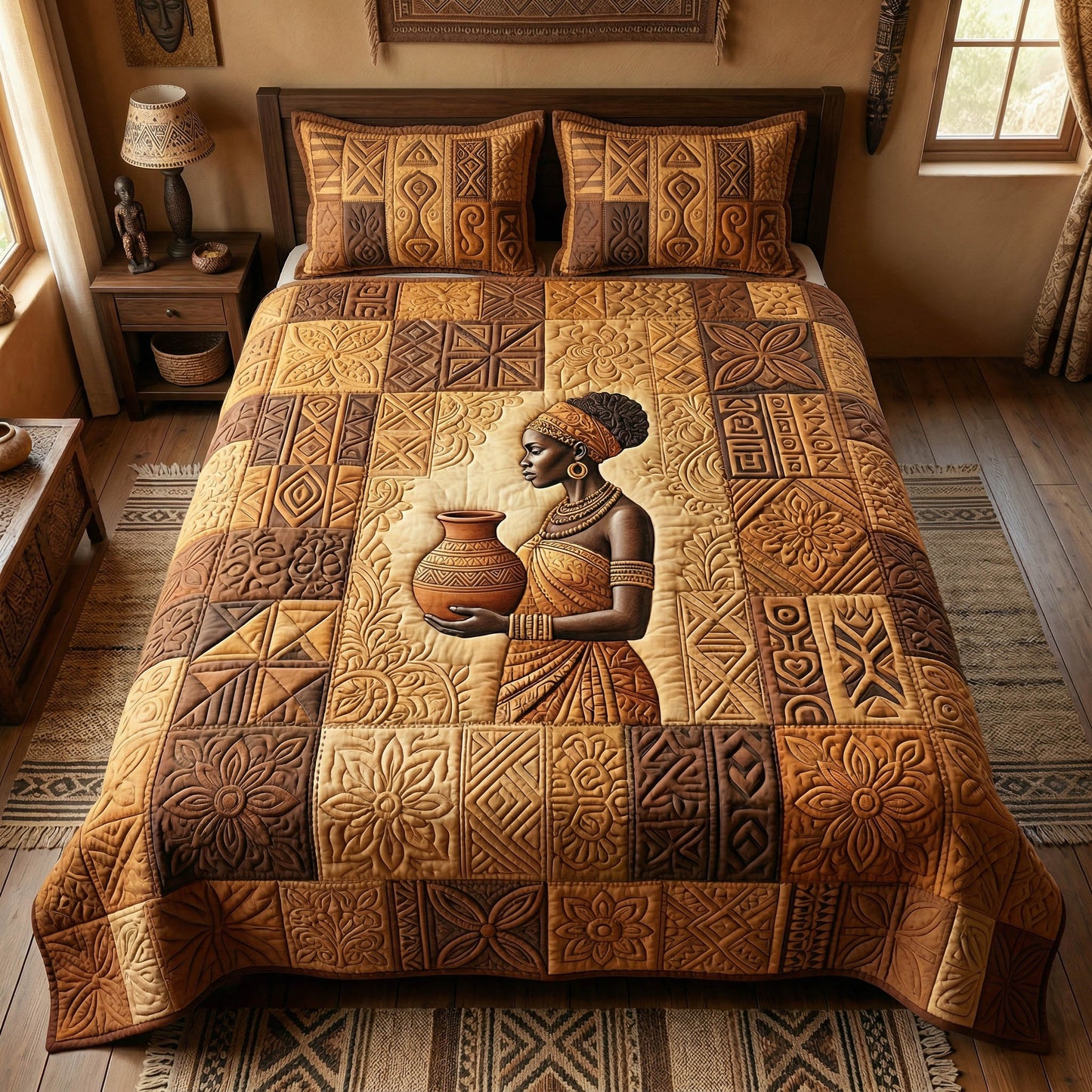African Heritage 3-Piece Quilted Bedding Set - Single (59" x 70")