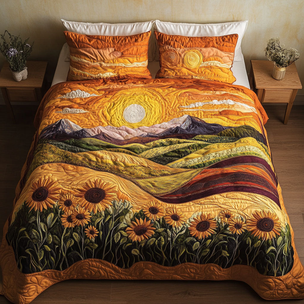 Amber Sunset Peaks 3-Piece Quilted Bedding Set - Single (59" x 70")