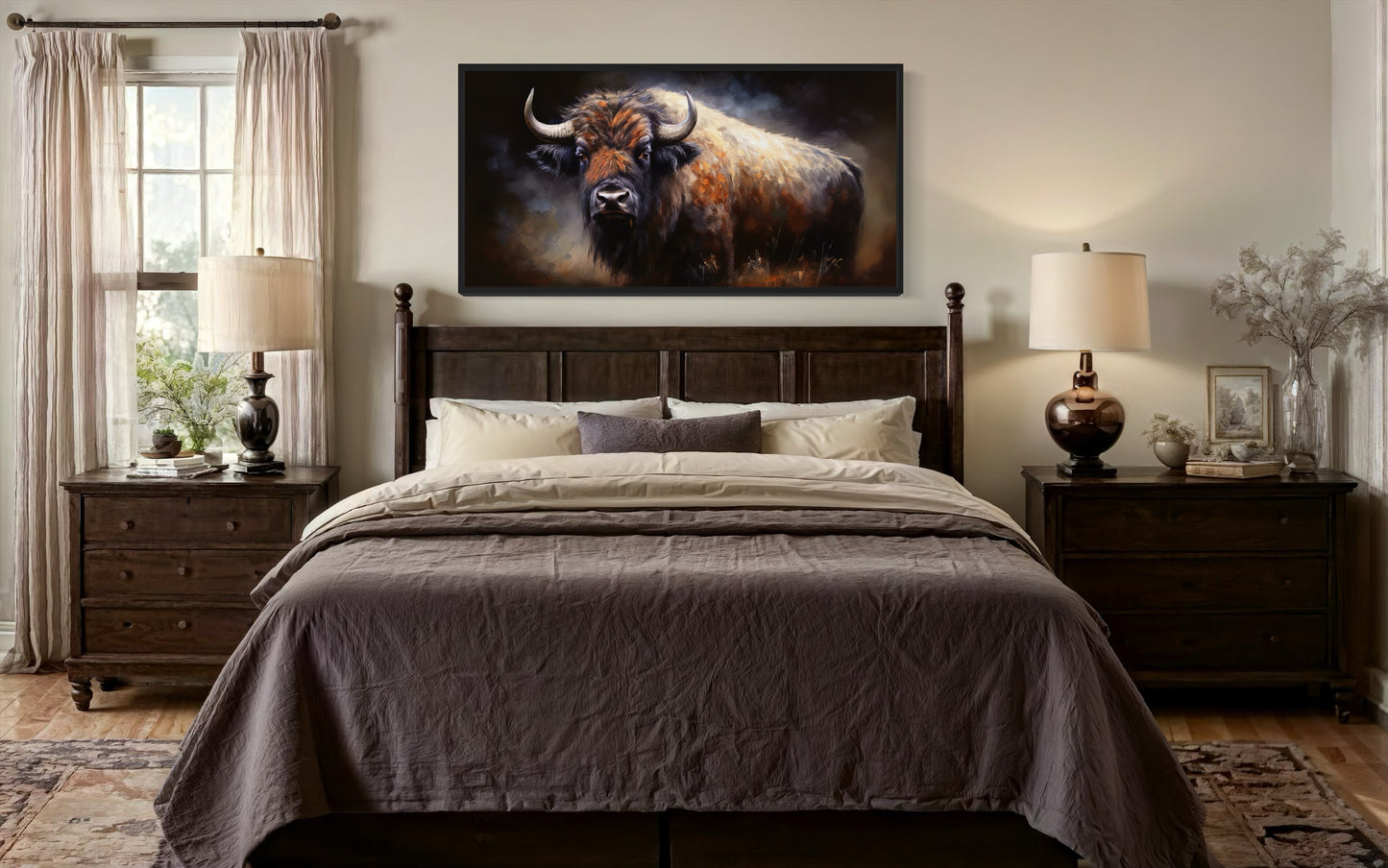 American Buffalo Wall Art - Extra Large Framed Canvas Print | Rustic Living Room Decor