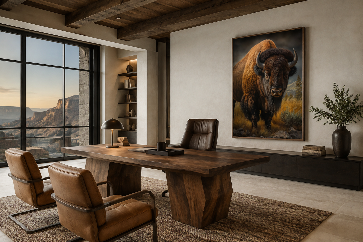 American Bison In Prairie Extra Large Canvas Wall Art