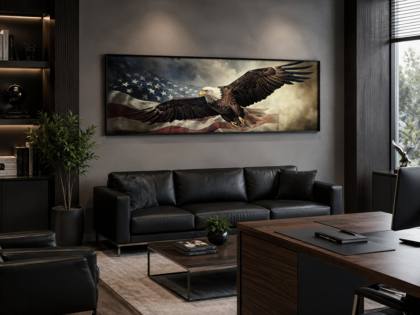 American Eagle Flying Over USA Flag Wall Art For Men's Office
