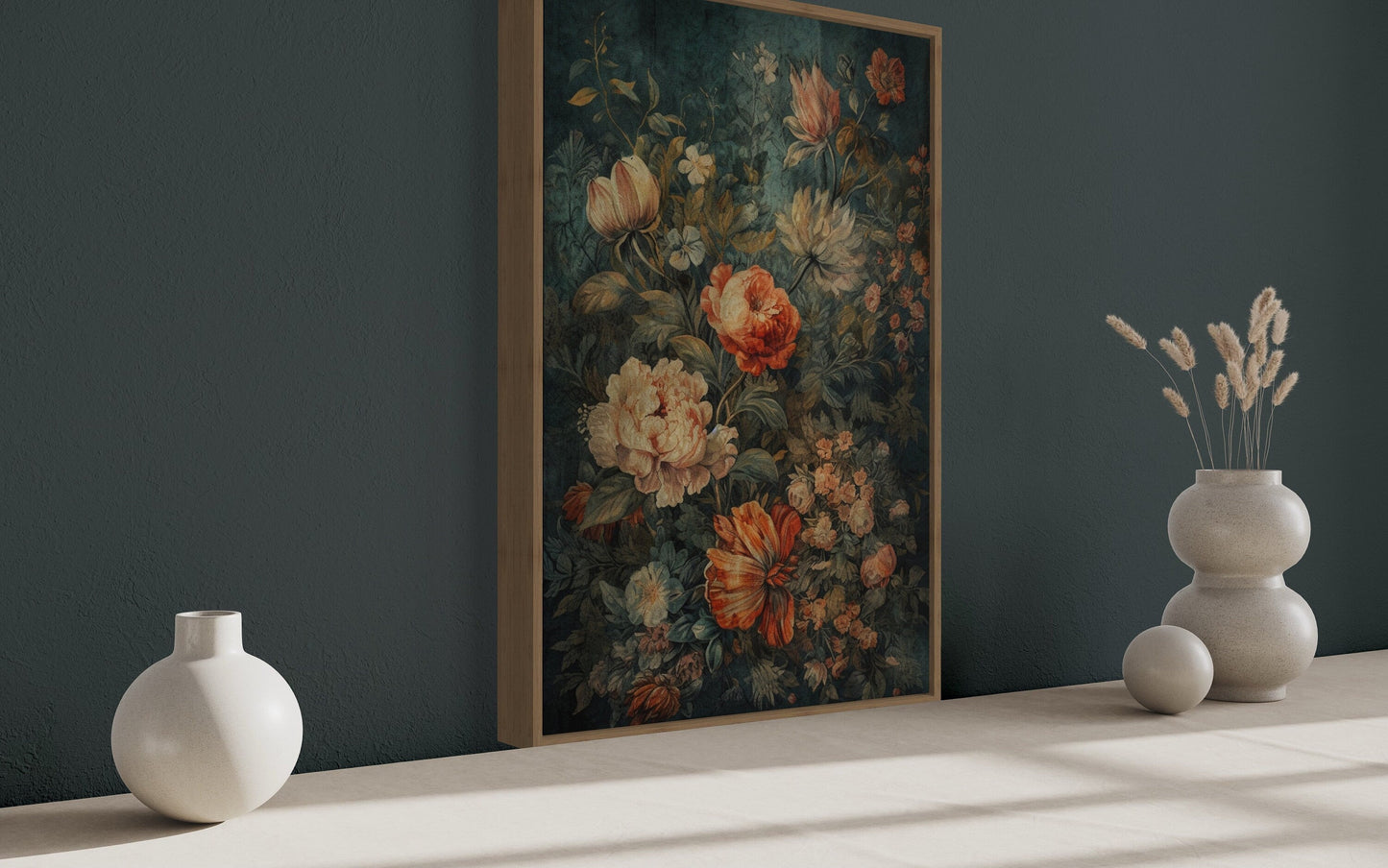 Antique Style Floral European Floral Tapestry Framed Canvas Wall Hanging