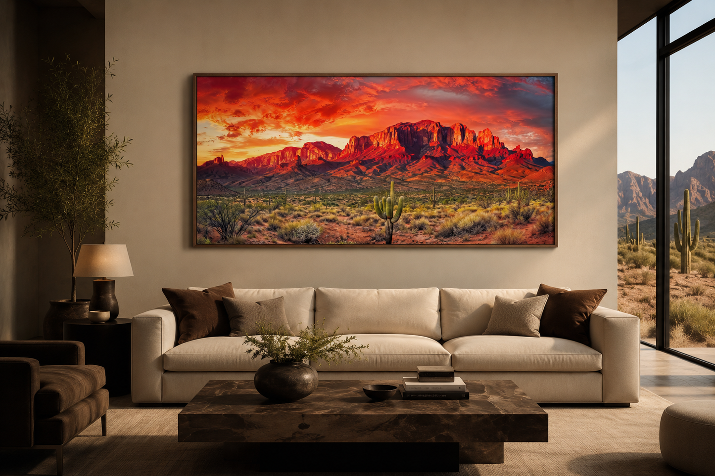 Arizona Desert Landscape At Sunset Framed Canvas Wall Art
