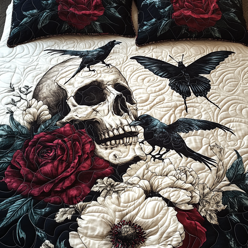 Artistic Skull 3-Piece Quilted Bedding Set - Single (59" x 70")