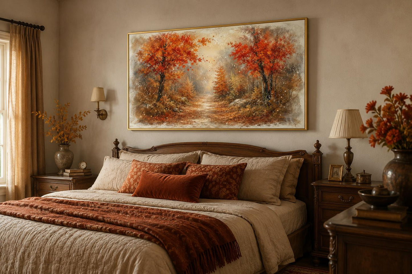 Autumn Forest Wall Art - Misty Woodland Canvas for Cozy Living Room Decor