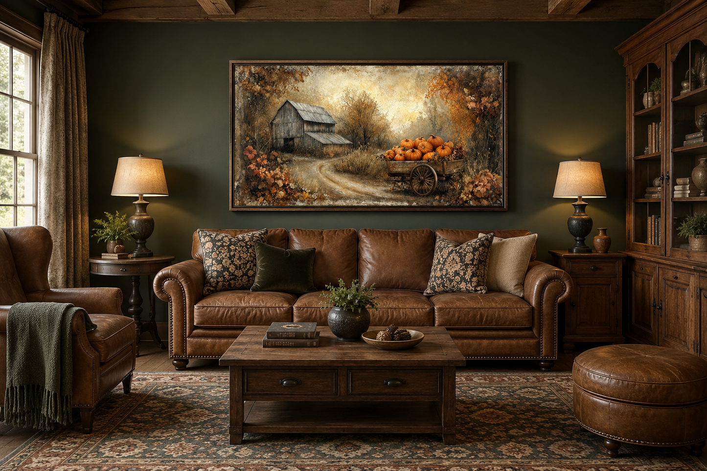 Autumn Barn and Pumpkin Cart Farmhouse Canvas Wall Art For Fall Decor