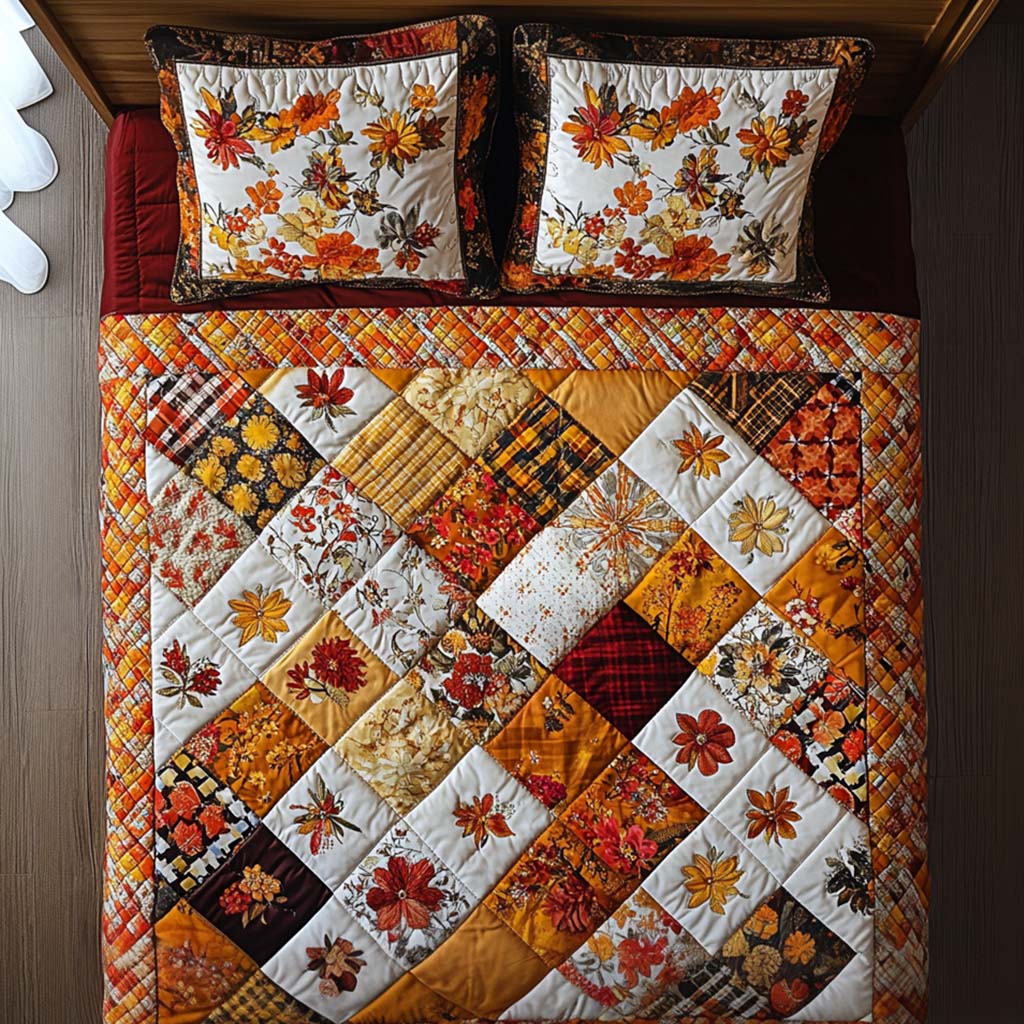 Autumn Petal Glow 3-Piece Quilted Bedding Set - Single (59" x 70")