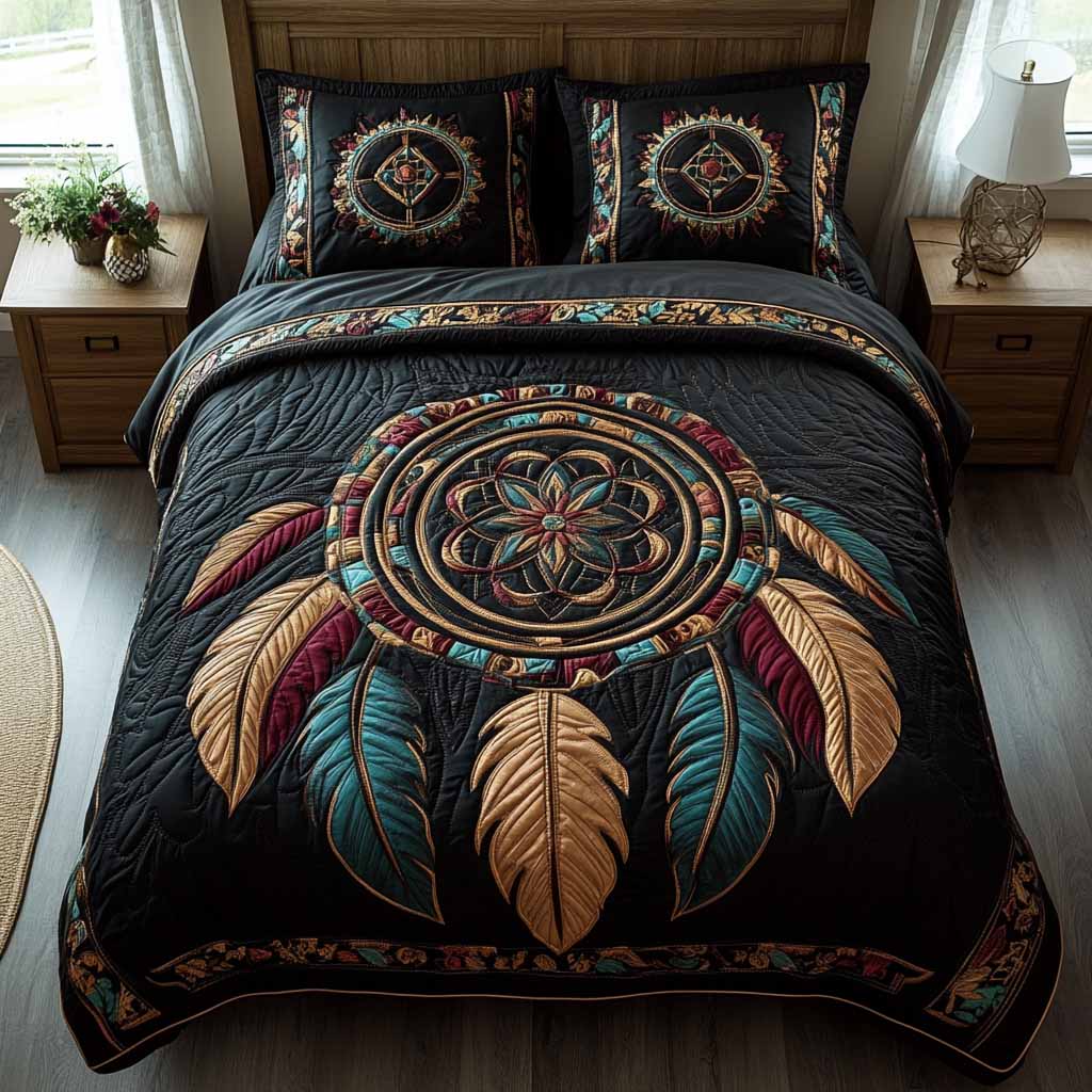 Autumn Tribal Medallion 3-Piece Quilted Bedding Set - Single (59" x 70")
