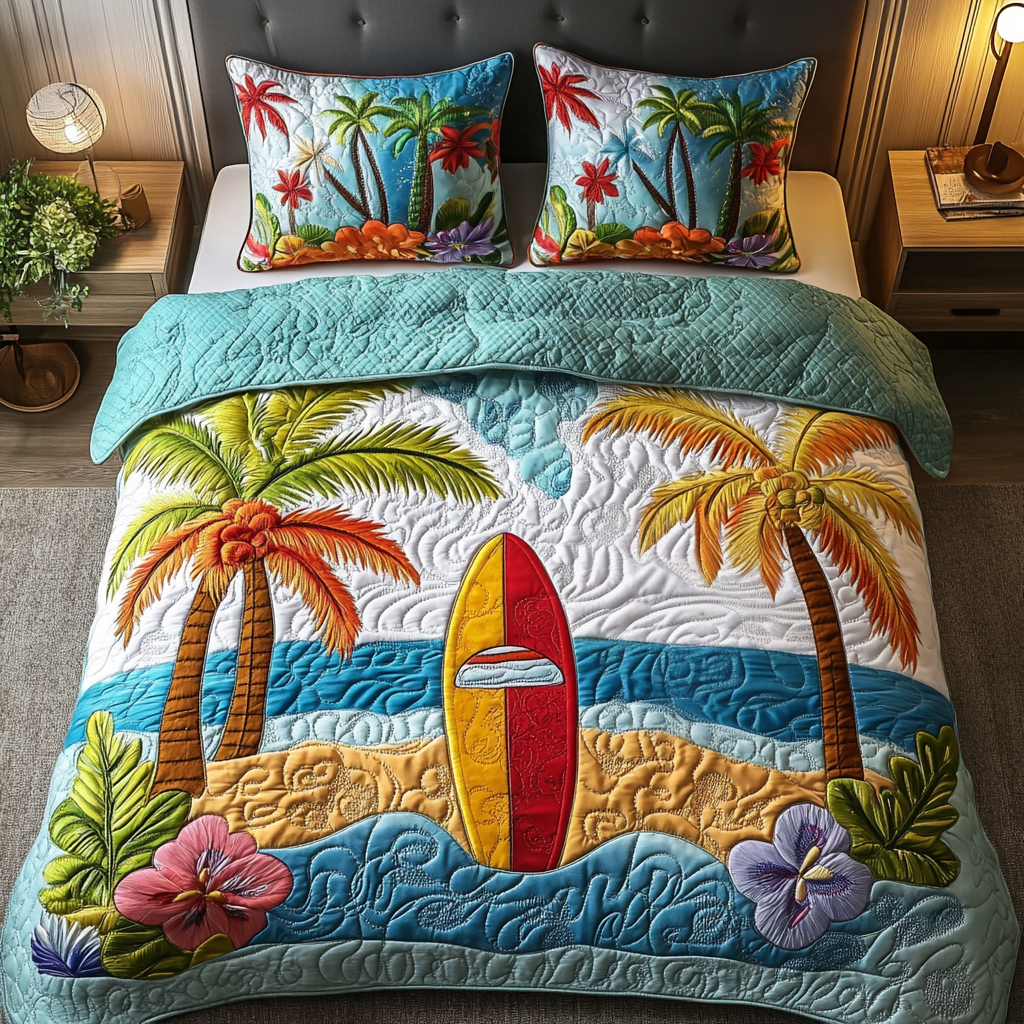 Beach Vibes 3-Piece Quilted Bedding Set - Single (59" x 70")