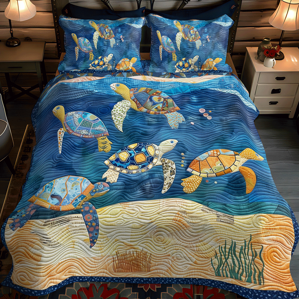 Beachcomber Turtles 3-Piece Quilted Bedding Set - Single (59" x 70")