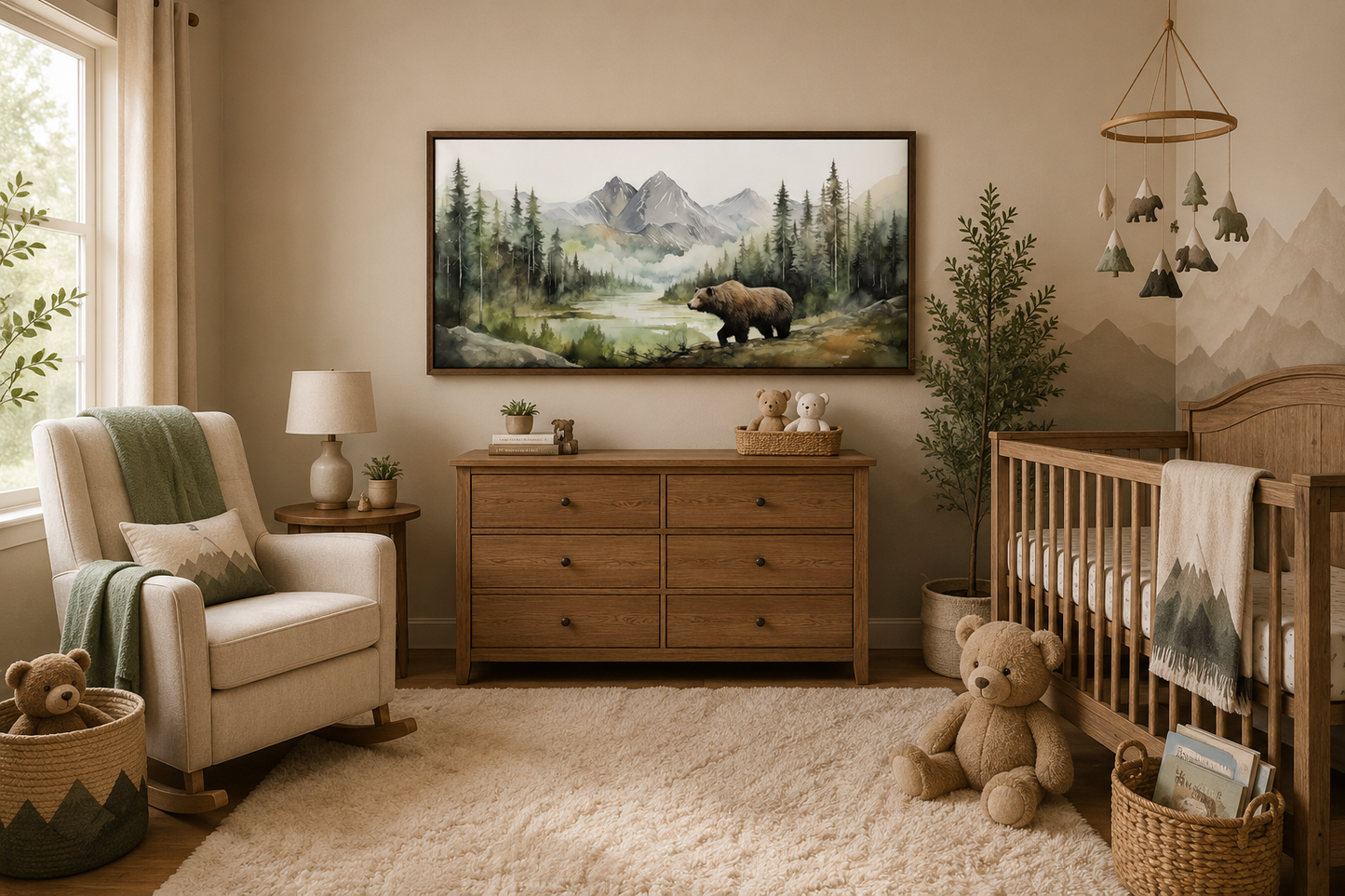 Bear Watercolor Painting - Large Canvas Wildlife Wall Art | Rustic Cabin Decor